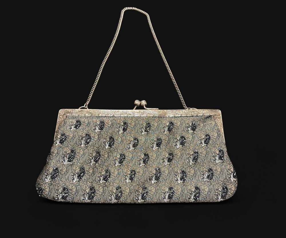 Christiana Vintage Beaded Evening Bag with Antiqued Silver Hardware